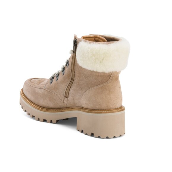 JOHNSTON AND MURPHY Taupe Made In Brazil Leather Emmalynn Quilted Hiker Boots - Picture 2 of 2